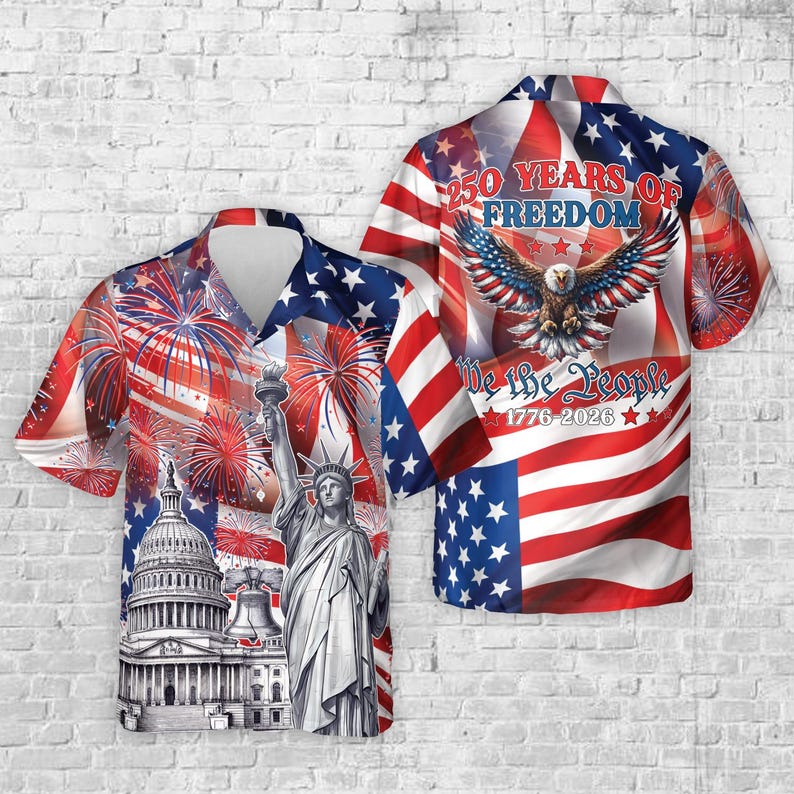 America 250th Anniversary Hawaiian Shirt 250 Years Of Freedom Button Shirt Patriotic Eagle 1776 2026 Statue Of Liberty Us Flag Shirt 1771831536263.jpg
