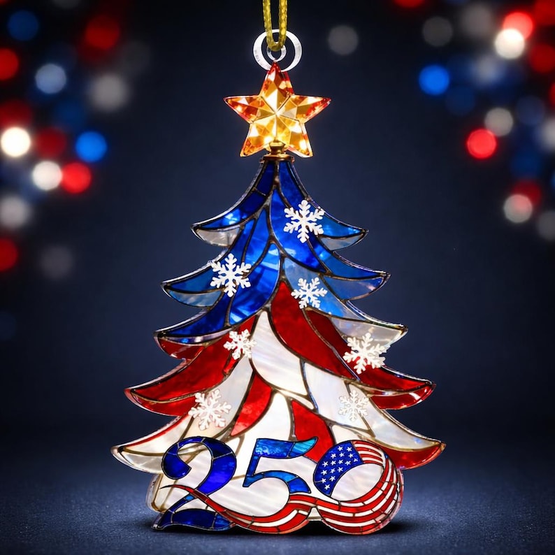America 250th Anniversary Ornament Patriotic Ornament Red White Blue Stained Glass Style  Usa 250 Decor  Acrylic Holiday Ornament 1771831767082.jpg
