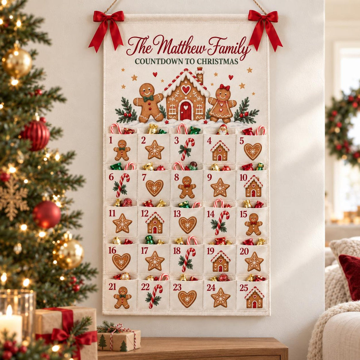 Personalized Gingerbread Advent Calendar, 25-Pocket Christmas Countdown, Custom Family Name Canvas Wall Hanging, Reusable Holiday Home Decor 1772224a-282a-4df8-abf0-56c7d58e4a33-il_1588xN.8601277701_25cw.jpg