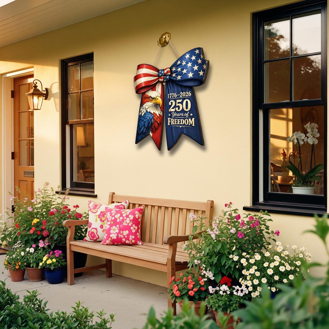 Wooden Patriotic Bow Door Sign America 250th Anniversary Eagle Flag Decor 1773039316147.jpg