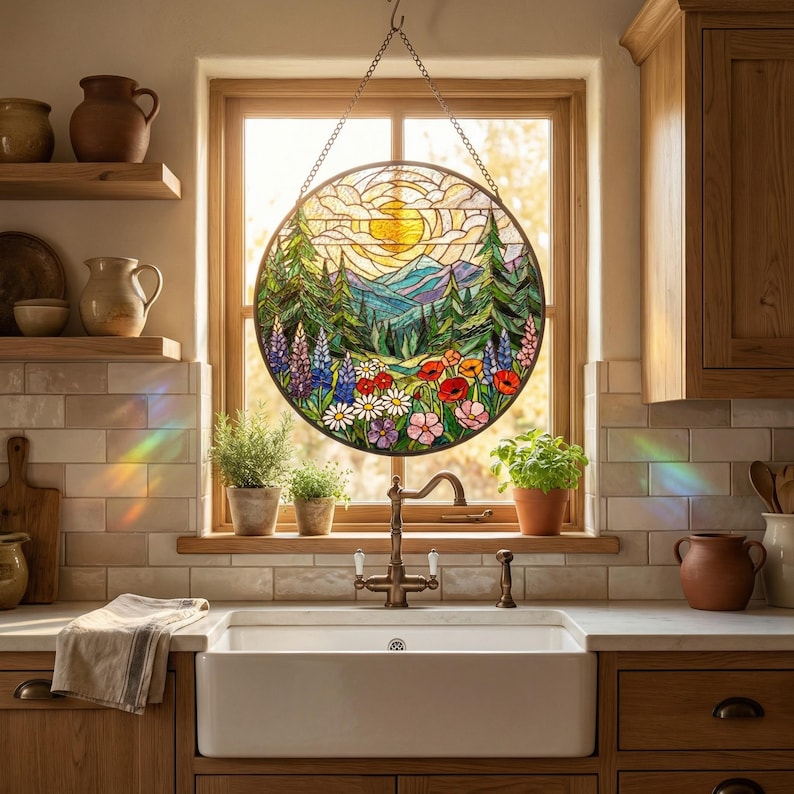 Forest Mountain Stained Glass Suncatcher Nature Window Hanging Mother S Birthday Gift For Mom 1773042985779.jpg