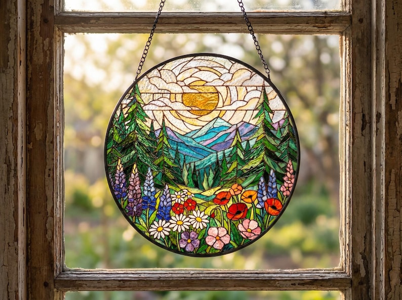 Forest Mountain Stained Glass Suncatcher Nature Window Hanging Mother S Birthday Gift For Mom 1773042985861.jpg