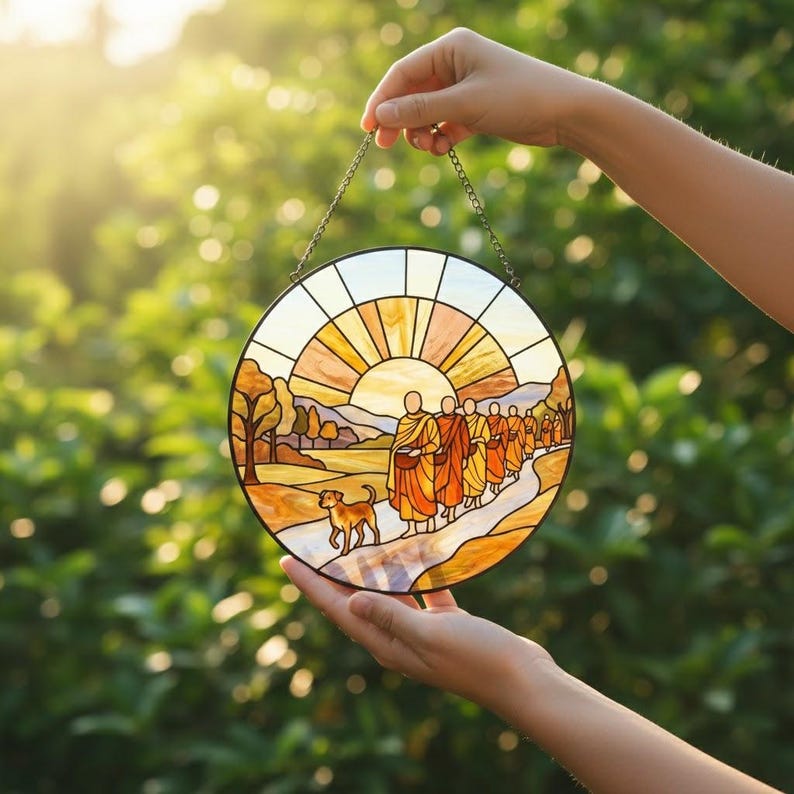 Walk For Peace Suncatcher Peaceful Buddhist Monks With Aloka Dog Zen Compassion Window Art Mindfulness Home Decor 1773125593101.jpg