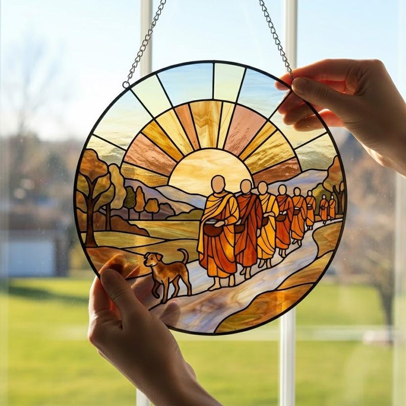 Walk For Peace Suncatcher Peaceful Buddhist Monks With Aloka Dog Zen Compassion Window Art Mindfulness Home Decor 1773125593158.jpg