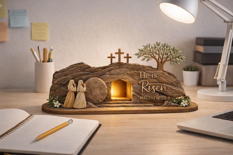 He Is Risen Easte Wooden Block Christian Resurrection Table Sign Religious Home Decor Gift Empty Tomb Cross Wood Shelf 1773128502184.jpg