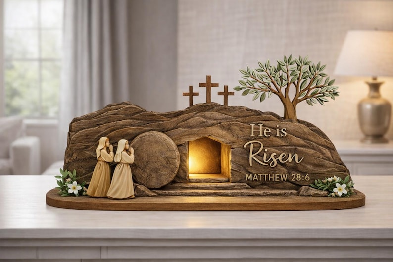 He Is Risen Easte Wooden Block Christian Resurrection Table Sign Religious Home Decor Gift Empty Tomb Cross Wood Shelf 1773128502241.jpg