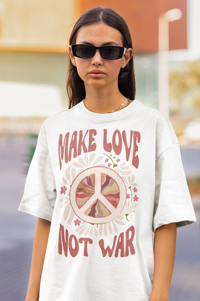 Retro Hippie Peace Unisex T Shirt   Make Love Not War Comfort Colors Vintage Tee Boho Graphic Shirt Groovy Top 60s Clothing 1773131195285.jpg