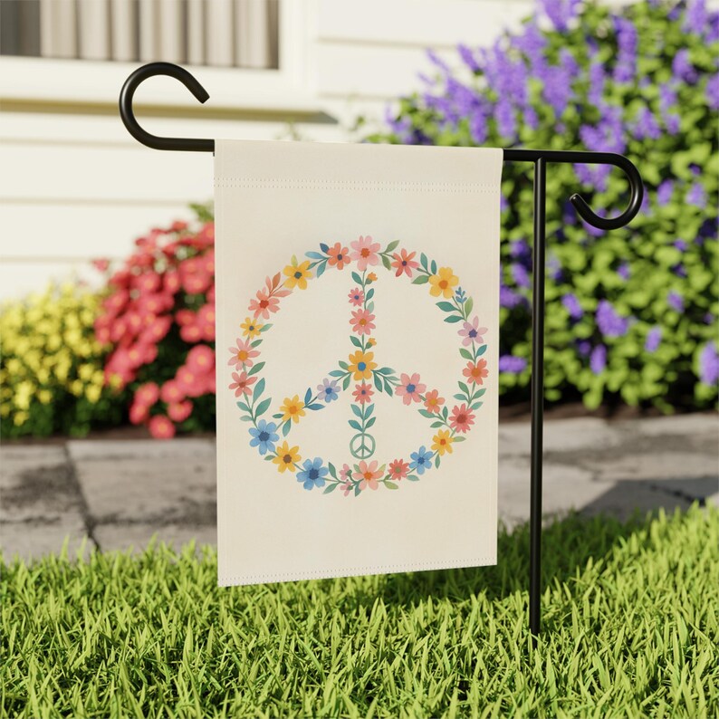 Peace Sign Garden Flag   Floral Garden Flag   Hippie Garden Flag   Watercolor Garden Flag   Spring Yard Flag 1773196241225.jpg