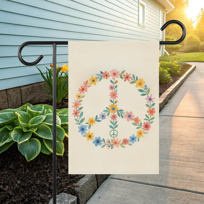 Peace Sign Garden Flag   Floral Garden Flag   Hippie Garden Flag   Watercolor Garden Flag   Spring Yard Flag 1773196241258.jpg