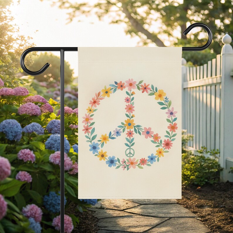 Peace Sign Garden Flag   Floral Garden Flag   Hippie Garden Flag   Watercolor Garden Flag   Spring Yard Flag 1773196241783.jpg