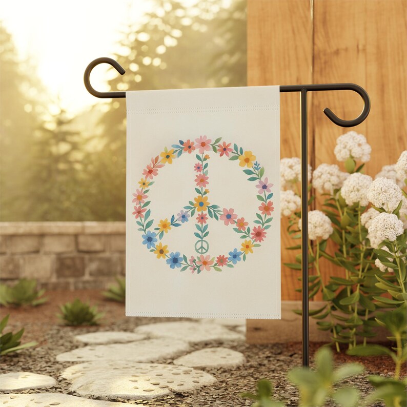 Peace Sign Garden Flag   Floral Garden Flag   Hippie Garden Flag   Watercolor Garden Flag   Spring Yard Flag 1773196241813.jpg