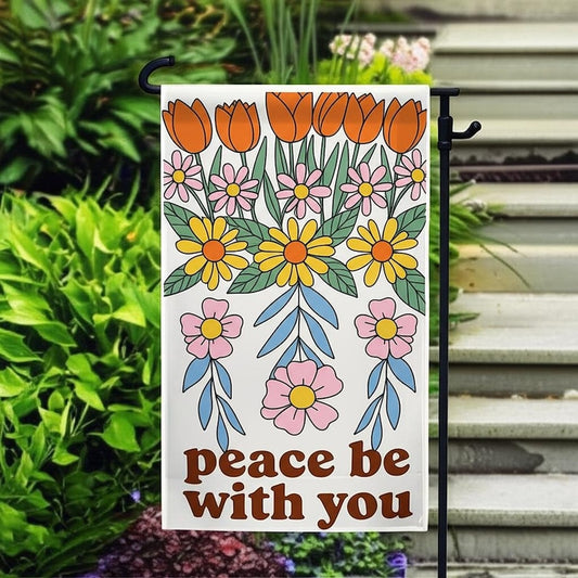 Peace Be With You Garden Flag Retro Flower Yard Banner Hippie Outdoor Sign Colorful Floral Garden Decor Inspirational Flag 1773196639217.jpg