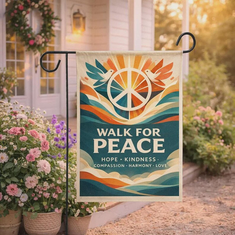Walk For Peace Garden Flag Retro Peace Symbol Dove Yard Flag Inspirational Kindness Outdoor Decor Hope Harmony Gift 1773197348265.jpg