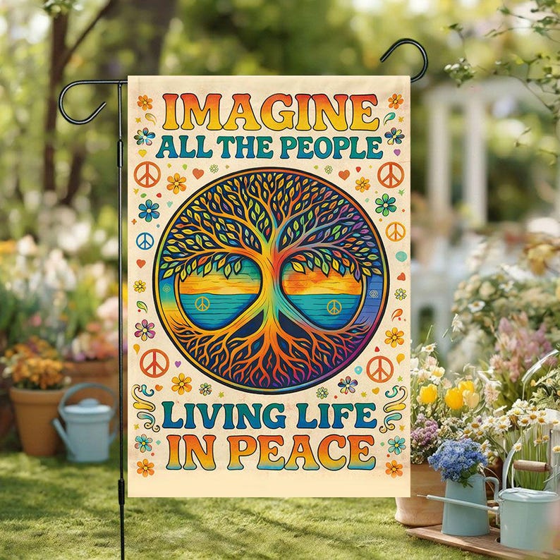 Peace Tree Garden Flag House Flag Hippie Retro Yard Decor   Imagine Quote 1773197635284.jpg