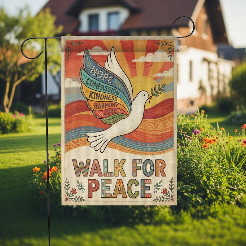 Walk For Peace Garden Flag Retro Dove Kindness Yard Sign 1773199163113.jpg