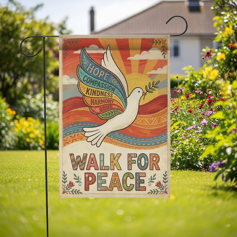 Walk For Peace Garden Flag Retro Dove Kindness Yard Sign 1773199163134.jpg