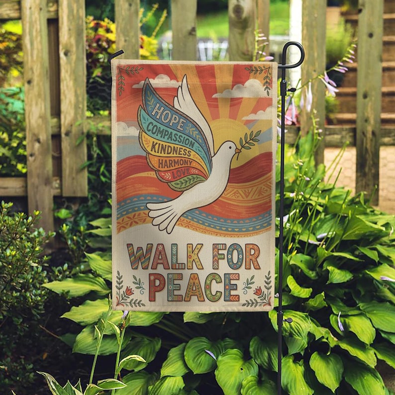 Walk For Peace Garden Flag Retro Dove Kindness Yard Sign 1773199163160.jpg