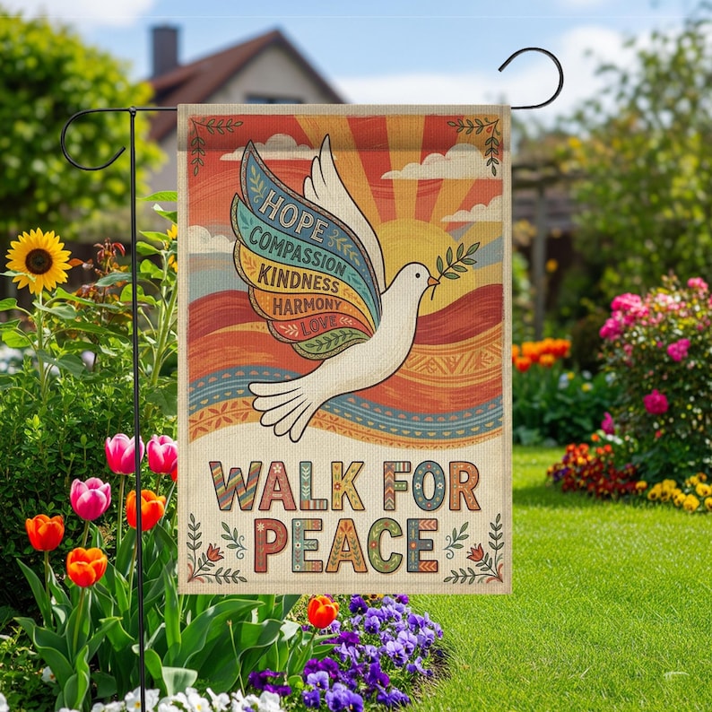Walk For Peace Garden Flag Retro Dove Kindness Yard Sign 1773199163200.jpg