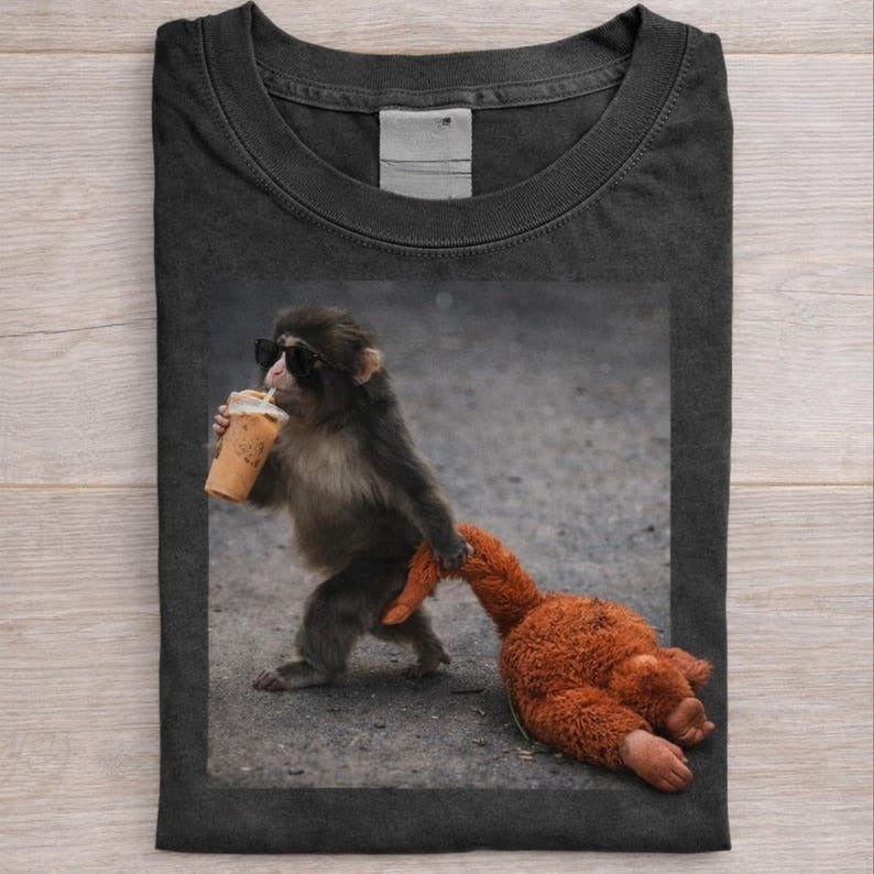 Baby Monkey Punch Drinking Iced Coffee Shirt Animal Lover Gift Trendy Tee 1773633547008.jpg