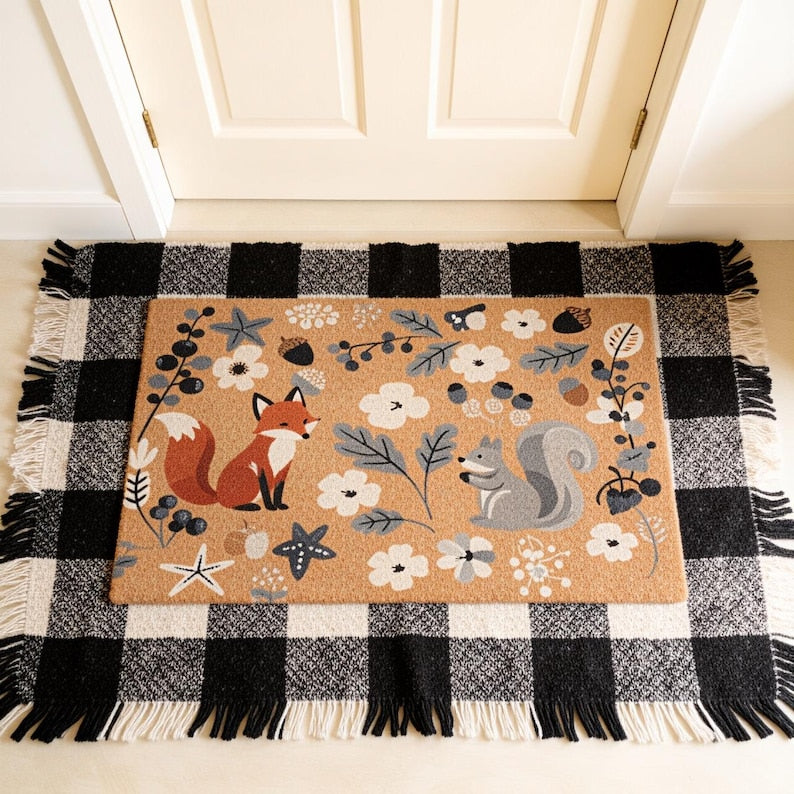 Wildflower Doormat Fox Welcome Mat Squirrel Mat Rustic Woodland Animal Entry Mat Floral Front Doormat Flower Floor Mat Outdoor Porch Mat 1773808785488.jpg