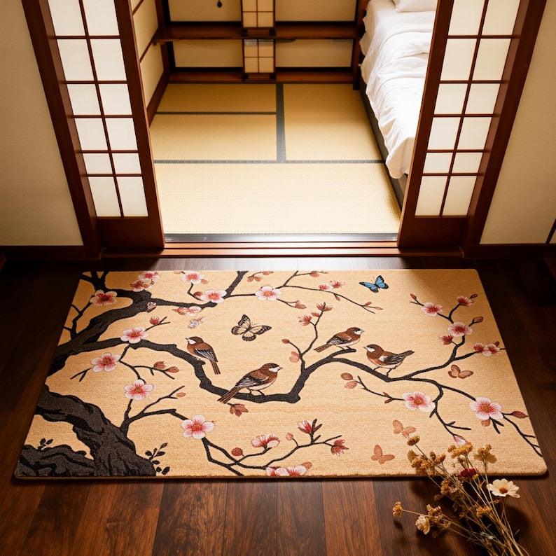Japanese Cherry Blossom Bird Coir Mat Zen Garden Welcome Mat Spring Floral Welcome Mat Housewarming Gift Non Slip Indoor Entryway Mat 1773809341784.jpg