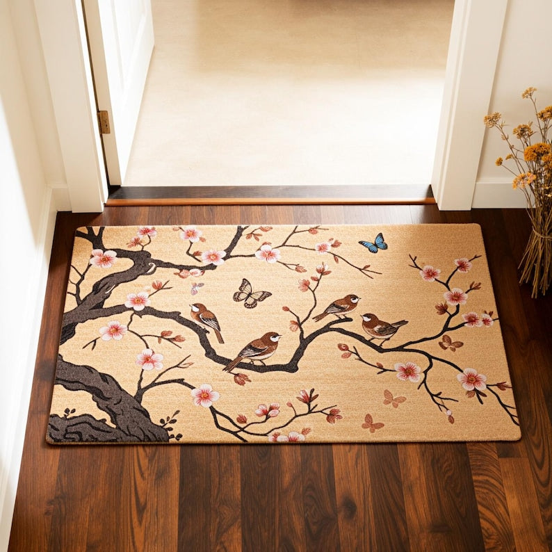 Japanese Cherry Blossom Bird Coir Mat Zen Garden Welcome Mat Spring Floral Welcome Mat Housewarming Gift Non Slip Indoor Entryway Mat 1773809342311.jpg