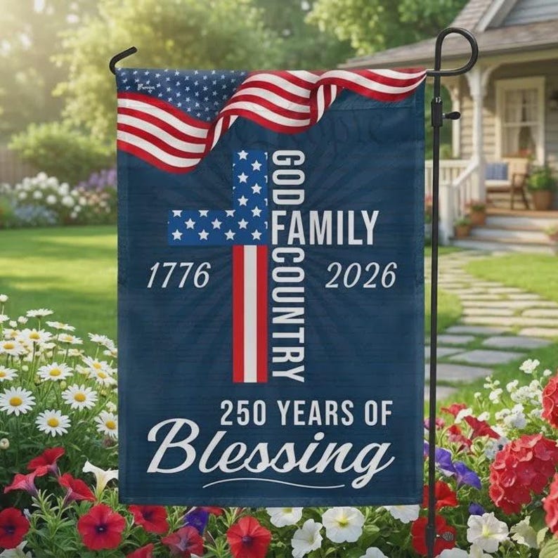 American Faith Patriotic Flag 250th Anniversary God Family Country Cross Banner Outdoor Garden Flag 1773887827438.jpg