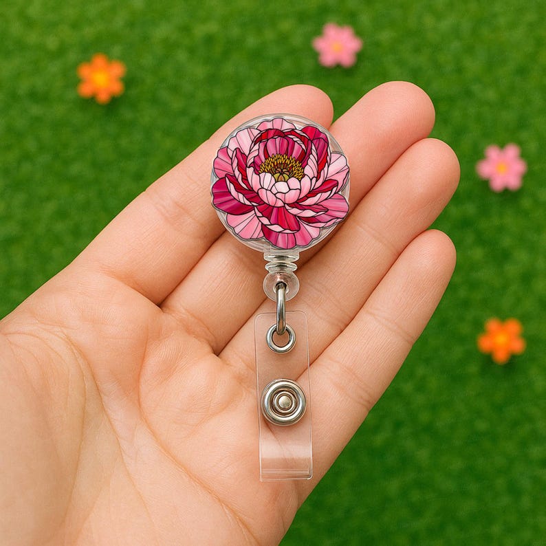 Peony Floral Badge Reel Elegant Flower Design Stylish Flower Badge Holder For Nurses Teachers Healthcare Staff Doctor Accessories 1773903325815.jpg