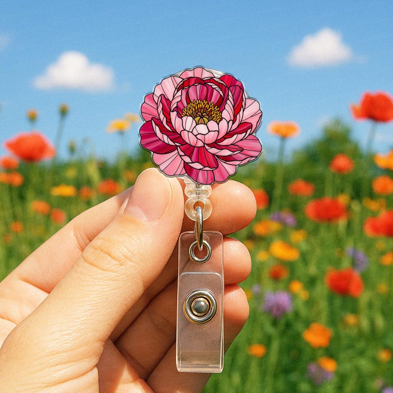 Peony Floral Badge Reel Elegant Flower Design Stylish Flower Badge Holder For Nurses Teachers Healthcare Staff Doctor Accessories 1773903325860.jpg