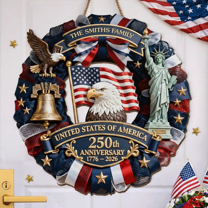 Personalized 250th Anniversary Wood Wreath 1776 2026 Patriotic Door Sign Semiquincentennial Family Name Decor 1773909778832.jpg