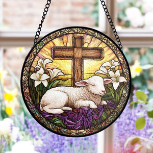 Easter Cross And Lamb Stained Glass Suncatcher Inspirational Christian Decor Religious Stained Glass Art Easter Gift Idea 1773974338146.jpg