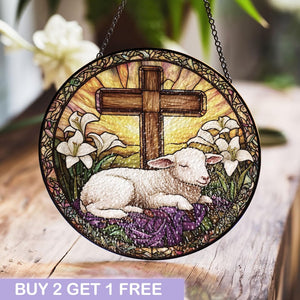Easter Cross And Lamb Stained Glass Suncatcher Inspirational Christian Decor Religious Stained Glass Art Easter Gift Idea 1773974338161.jpg