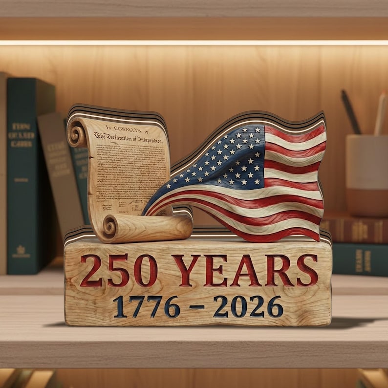 250th Anniversary Decoration 1776 2026 Wooden Block Patriotic Usa Flag Shelf Decoration Declaration Of Independence Gift 1773991688763.jpg