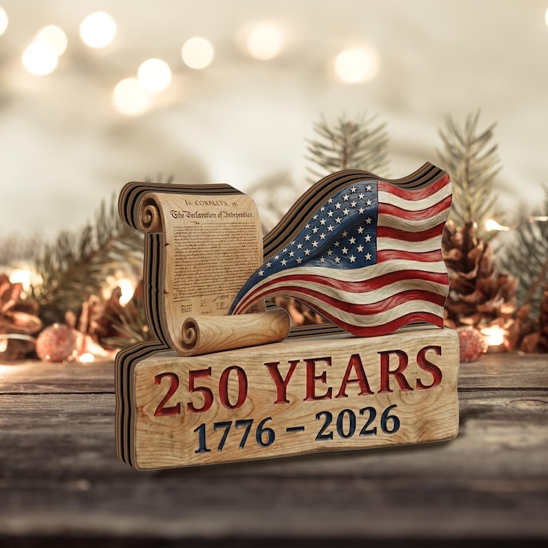 250th Anniversary Decoration 1776 2026 Wooden Block Patriotic Usa Flag Shelf Decoration Declaration Of Independence Gift 1773991688894.jpg