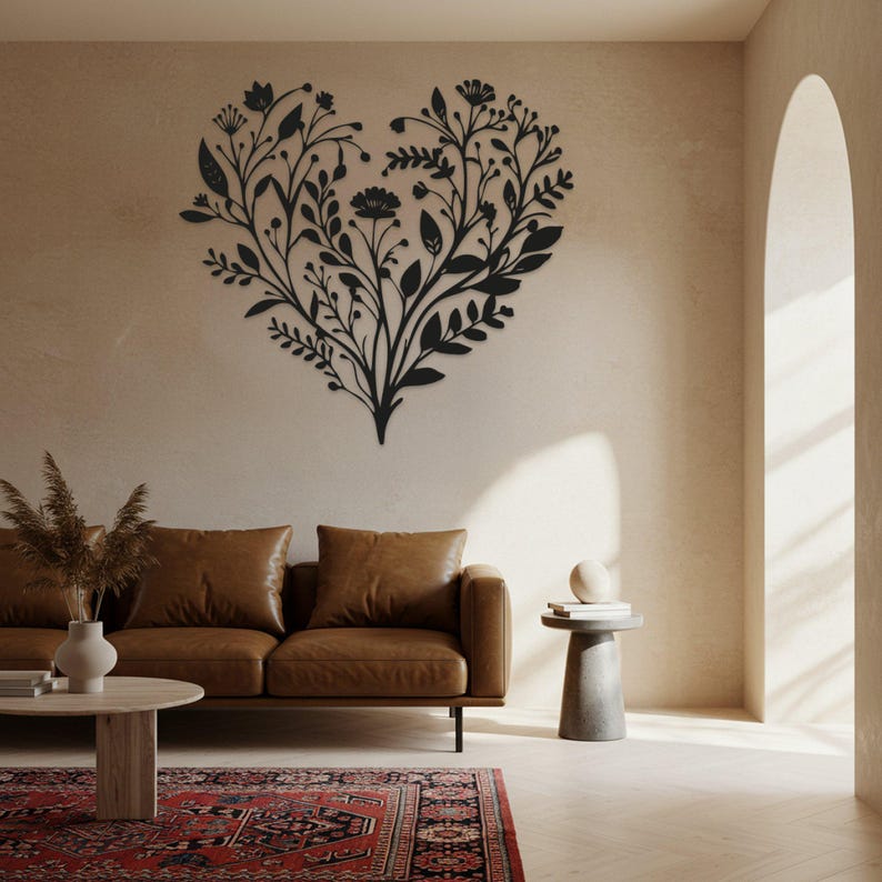 Heart Shaped Floral Metal Wall Art Botanical Wall Decor For Living Room Above Bed Nature Wall Art Romantic Gift For Her 1774323304819.jpg