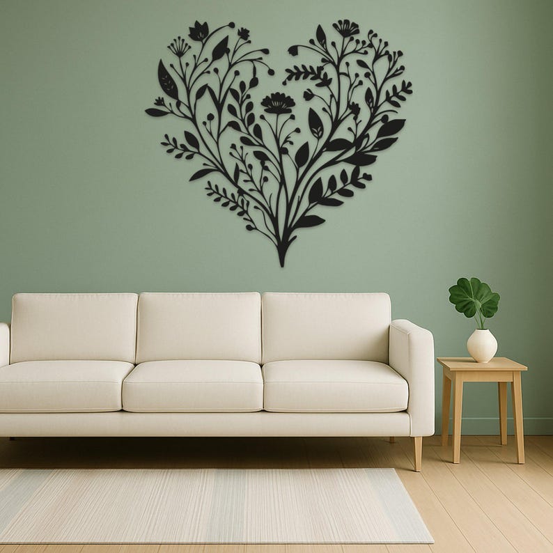 Heart Shaped Floral Metal Wall Art Botanical Wall Decor For Living Room Above Bed Nature Wall Art Romantic Gift For Her 1774323304880.jpg