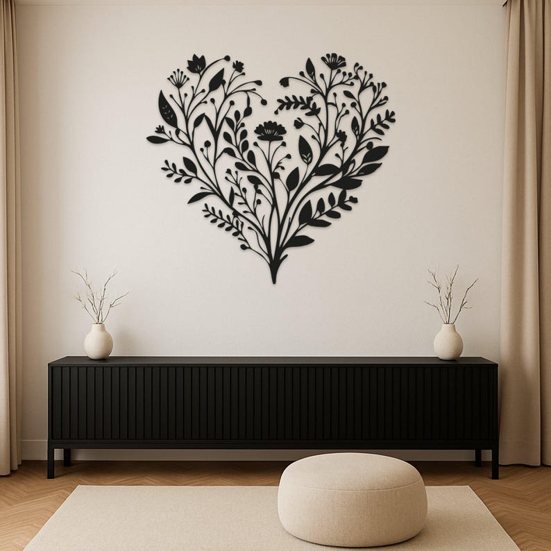 Heart Shaped Floral Metal Wall Art Botanical Wall Decor For Living Room Above Bed Nature Wall Art Romantic Gift For Her 1774323304889.jpg