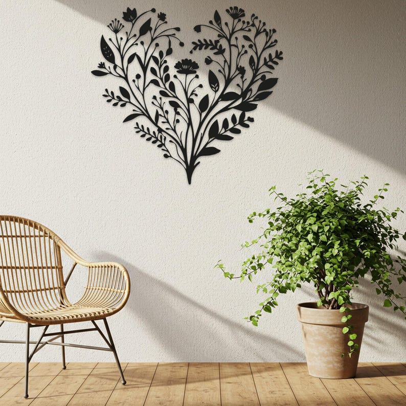 Heart Shaped Floral Metal Wall Art Botanical Wall Decor For Living Room Above Bed Nature Wall Art Romantic Gift For Her 1774323304933.jpg