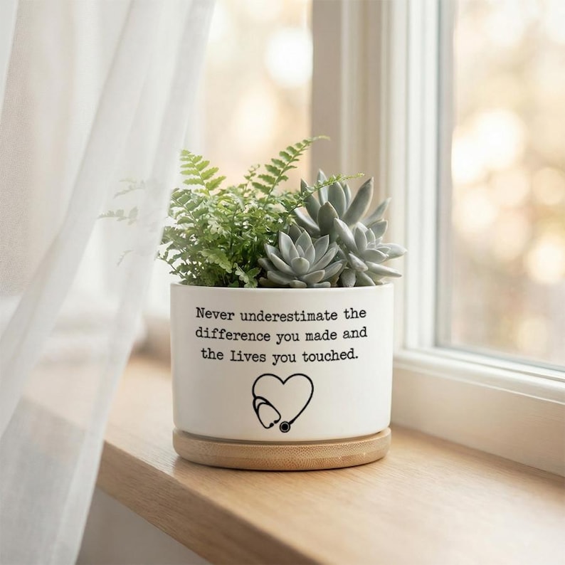 Ceramic Succulent Planter With Stethoscope Quote White Mini Pot With Wooden Saucer Nurse Appreciation Gift Medical Graduation Gift 1774406118956.jpg