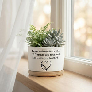 Ceramic Succulent Planter With Stethoscope Quote White Mini Pot With Wooden Saucer Nurse Appreciation Gift Medical Graduation Gift 1774406118956.jpg