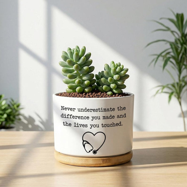 Ceramic Succulent Planter With Stethoscope Quote White Mini Pot With Wooden Saucer Nurse Appreciation Gift Medical Graduation Gift 1774406119027.jpg