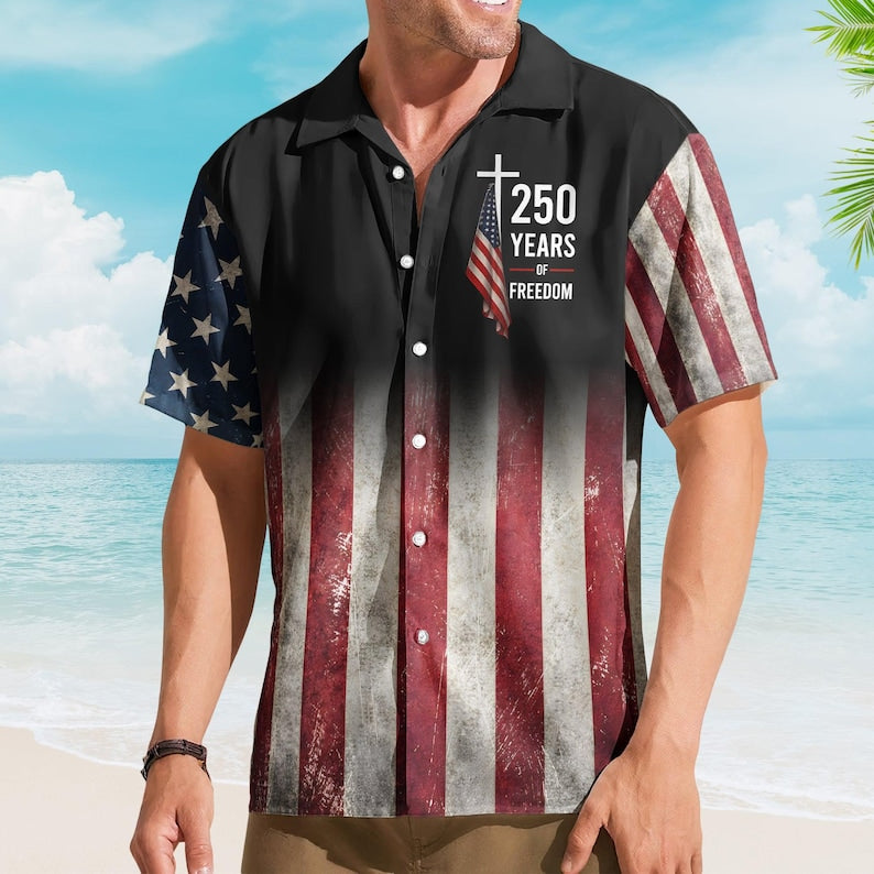American Flag 250 Years Hawaiian Shirt Vintage 1776 2026 Patriotic Aloha Tee Independence Day Gift For Men Dad Grandpa Beach 1774491108925.jpg