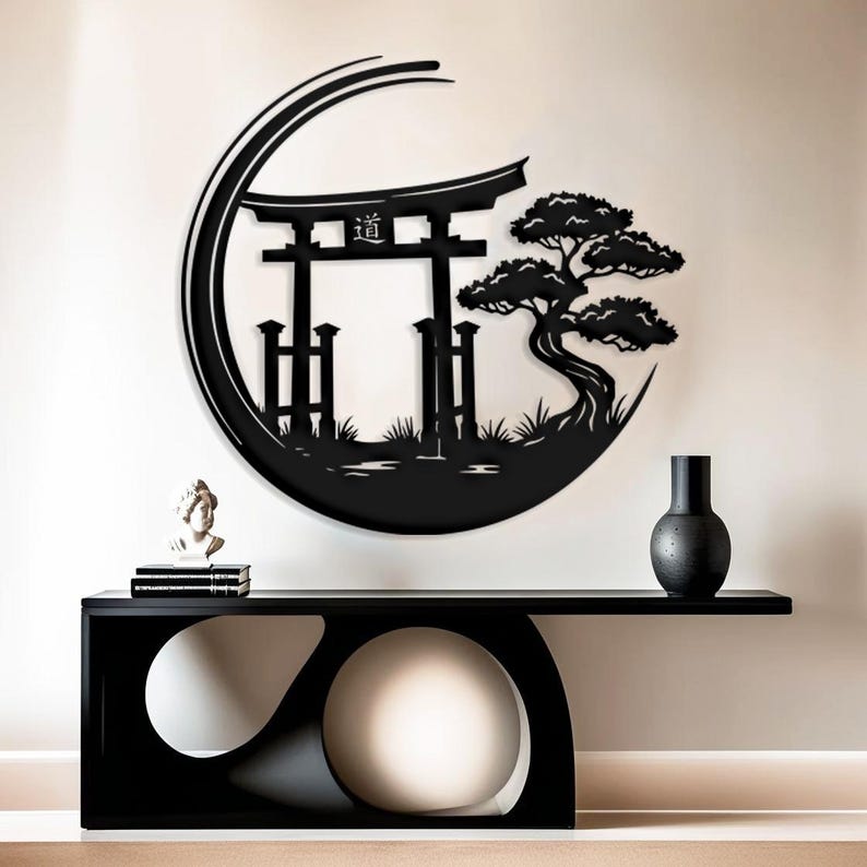 Zen Torii Gate Metal Wall Art Japanese Garden Decor With Bonsai Tree Tao Symbol For Meditation Room Decor Gift For Him Or Her Zen Decor 1774492127302.jpg