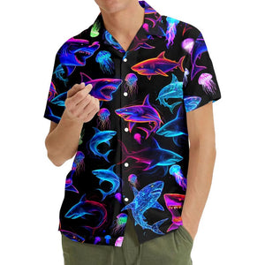 Neon Shark Hawaiian Shirt For Men Women Youth Shark Aloha Shirt Short Sleeve Button Down Cyberpunk Jellyfish Nautical Shirt 1774512013517.jpg