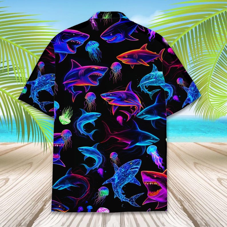 Neon Shark Hawaiian Shirt For Men Women Youth Shark Aloha Shirt Short Sleeve Button Down Cyberpunk Jellyfish Nautical Shirt 1774512013813.jpg