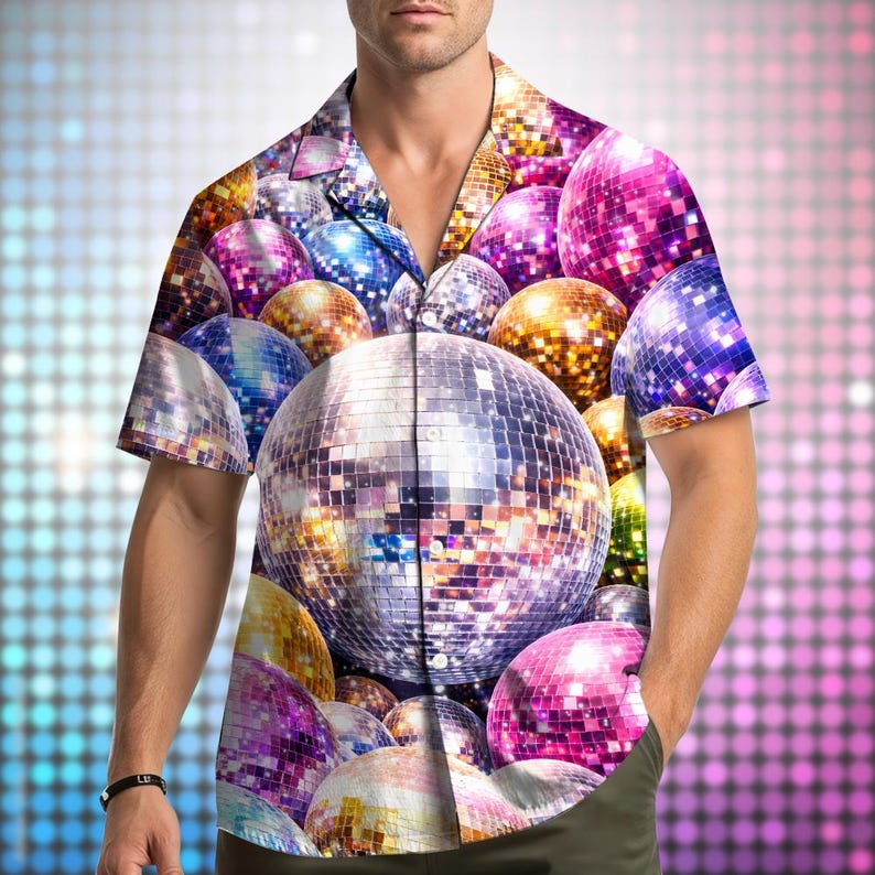Disco Ball Hawaiian Shirt Men Women Youth Retro 70s Party Aloha Shirt Sparkly Mirror Ball Festival Top Groovy Nightclub Outfit 1774662686612.jpg