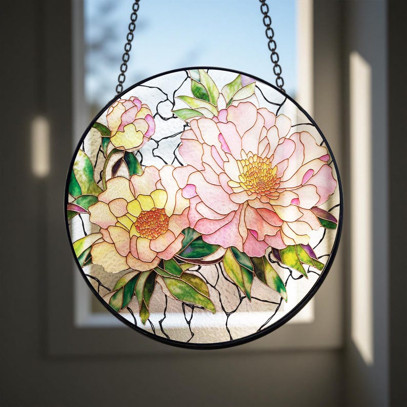 Peony Stained Glass Suncatcher Mothers Day Gift For Mom Floral Window Decor Botanical Pink Flower Hanging Garden Lover Grandma Gift 1774924699869.jpg