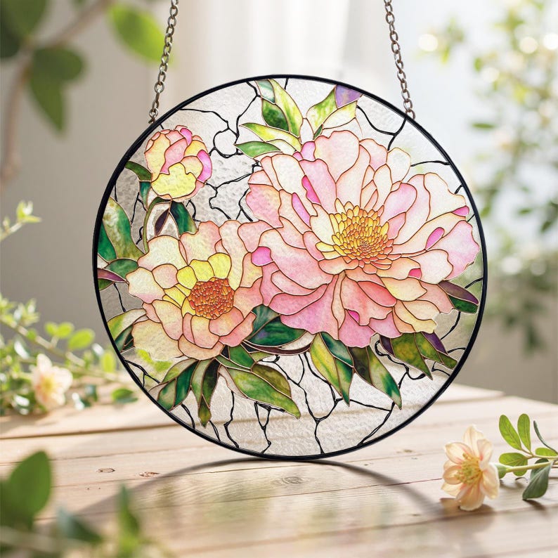 Peony Stained Glass Suncatcher Mothers Day Gift For Mom Floral Window Decor Botanical Pink Flower Hanging Garden Lover Grandma Gift 1774924699871.jpg