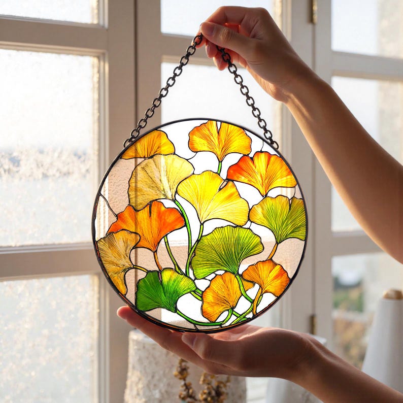 Ginkgo Leaf Stained Glass Suncatcher Botanical Plant Lover Gift Gold Yellow Window Hanging Mothers Day Gift For Grandma Zen Decor 1774925904406.jpg