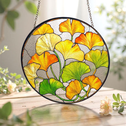 Ginkgo Leaf Stained Glass Suncatcher Botanical Plant Lover Gift Gold Yellow Window Hanging Mothers Day Gift For Grandma Zen Decor 1774925904461.jpg